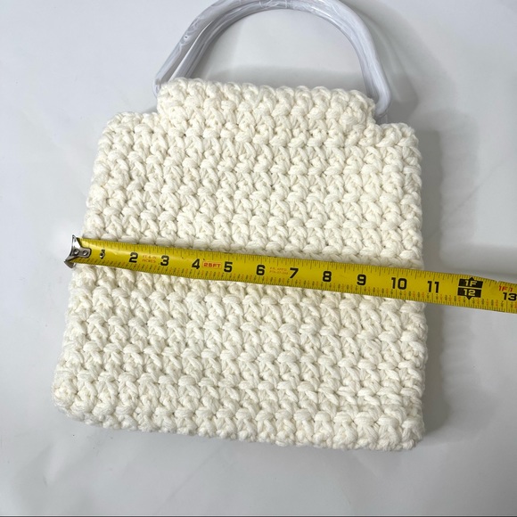 Vtg Crochet Double Handle Handbag Clutch Handmade Boho Purse - Picture 9 of 14